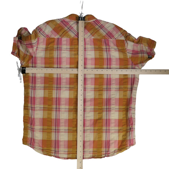 SBS Super Bad Shirt Button Up Mens XL Top Mustard Seersucker Flap Pockets Top - Picture 9 of 12